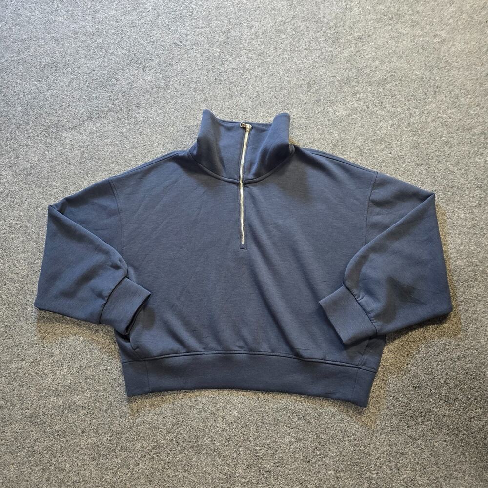 Old Navy Sweatshirt Womens Large Blue Bounce Fleece 1/4 Zip Boxy Casual Lounge